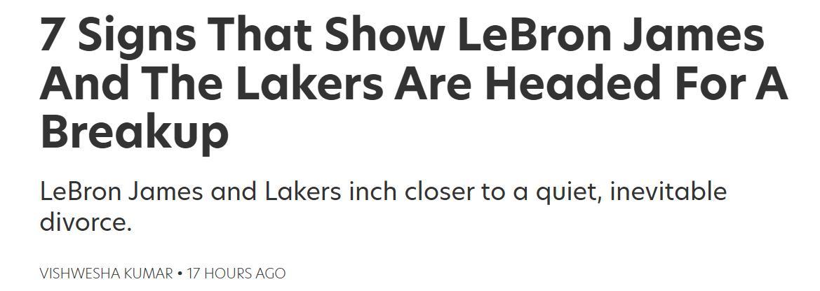 开云体育-詹姆斯离队倒计时？美媒晒7大分手迹象：湖人态度冷漠+东契奇优先